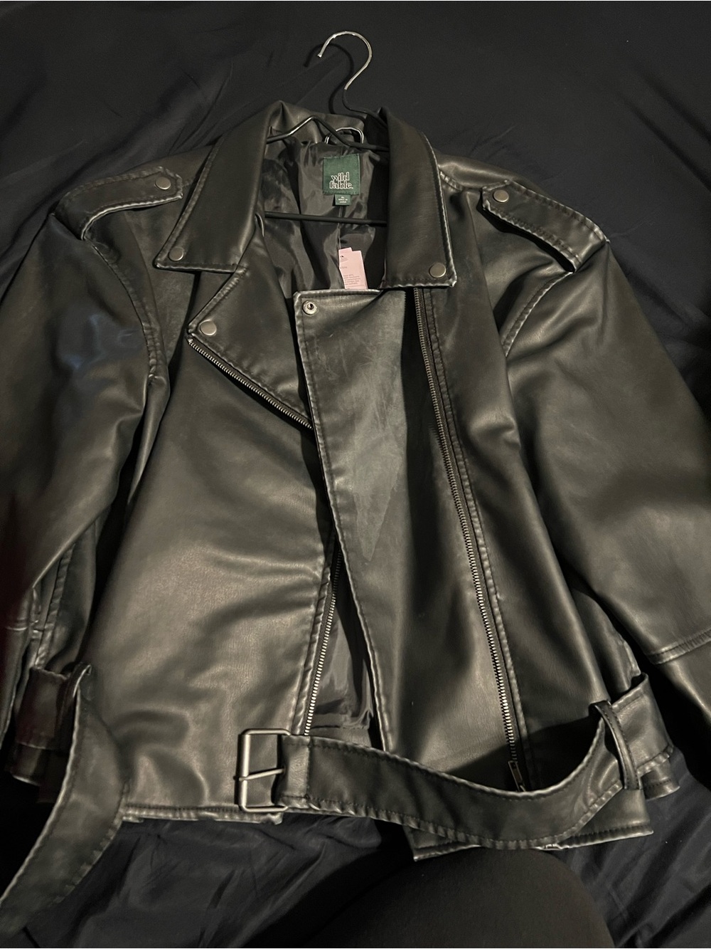 Classic Black Faux Leather Biker Jacket - wild fable